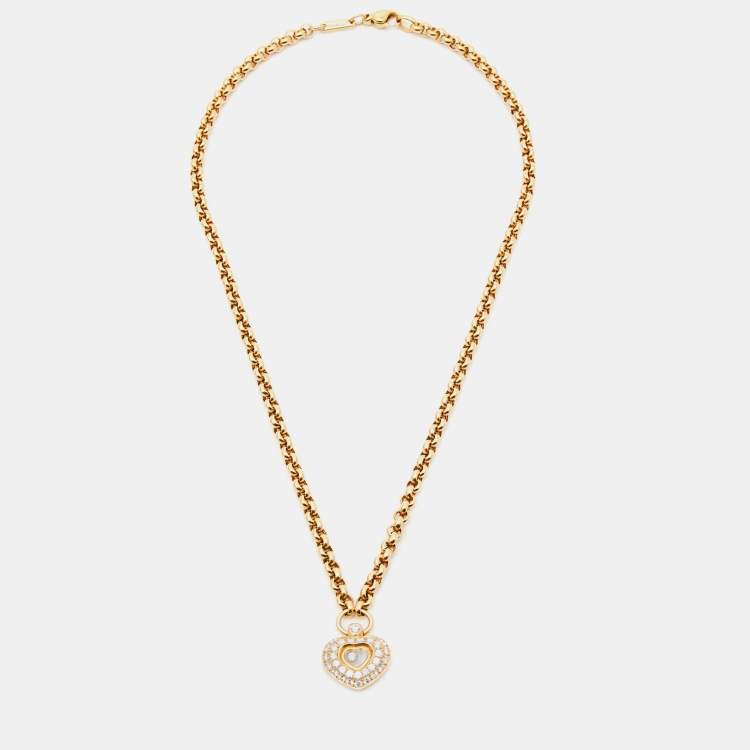 Pre Owned Chopard Happy Heart Diamonds 18k Yellow Gold Necklace