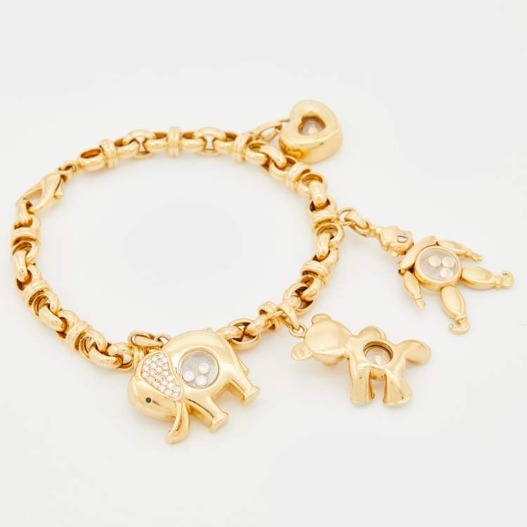 Pre Owned Chopard Happy Diamonds Sapphire 4-Charm 18k Yellow Gold Bracelet