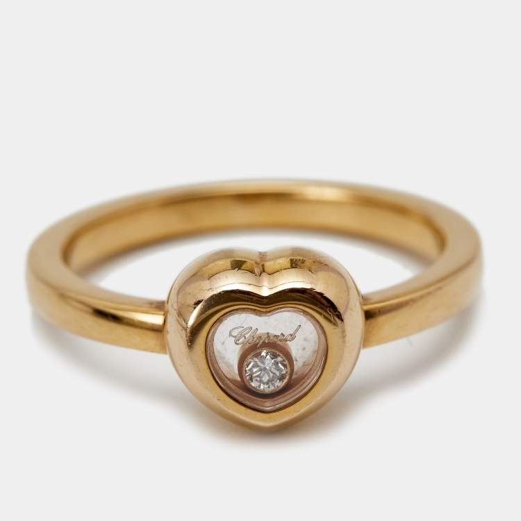 Pre Owned Chopard Happy Diamond 18k Rose Gold Heart Ring Size 50