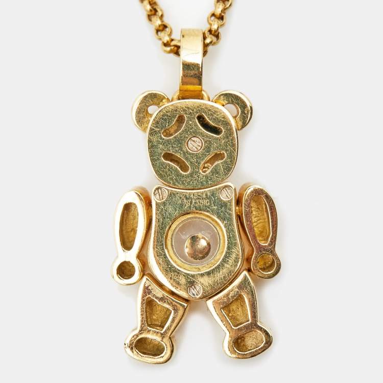 Pre Owned Chopard Happy Diamonds Teaddy Bear Diamonds 18k Yellow Gold Pendant Necklace