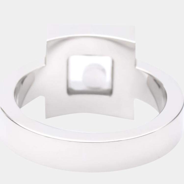 Pre Owned Chopard Happy Diamonds Icon 18K White Gold Diamond Ring EU 52
