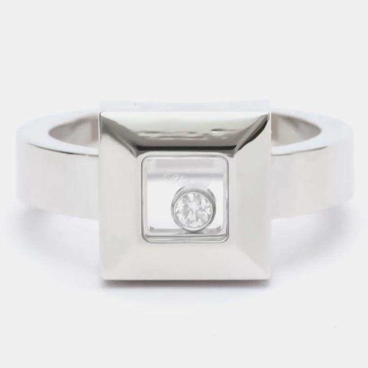 Pre Owned Chopard Happy Diamonds Icon 18K White Gold Diamond Ring EU 52