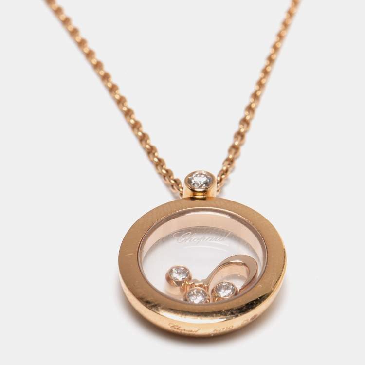 Pre Owned Chopard Happy Diamonds with Floating Arabic Letter 18k Rose Gold Pendant Necklace