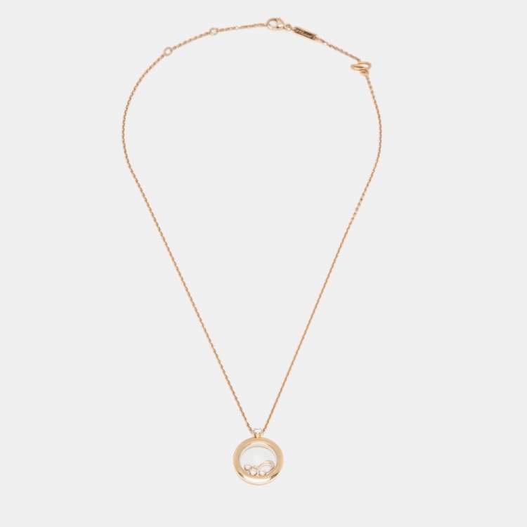 Pre Owned Chopard Happy Diamonds with Floating Arabic Letter 18k Rose Gold Pendant Necklace