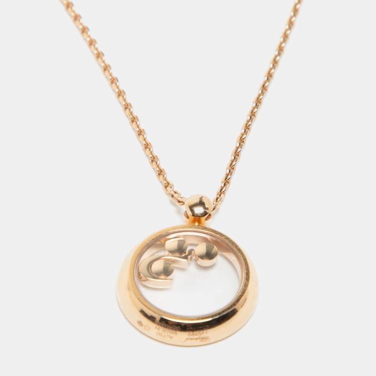 Pre Owned Chopard Happy Diamonds with Floating Arabic Letter 18k Rose Gold Pendant Necklace