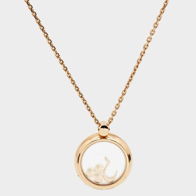 Pre Owned Chopard Happy Diamonds with Floating Arabic Letter 18k Rose Gold Pendant Necklace