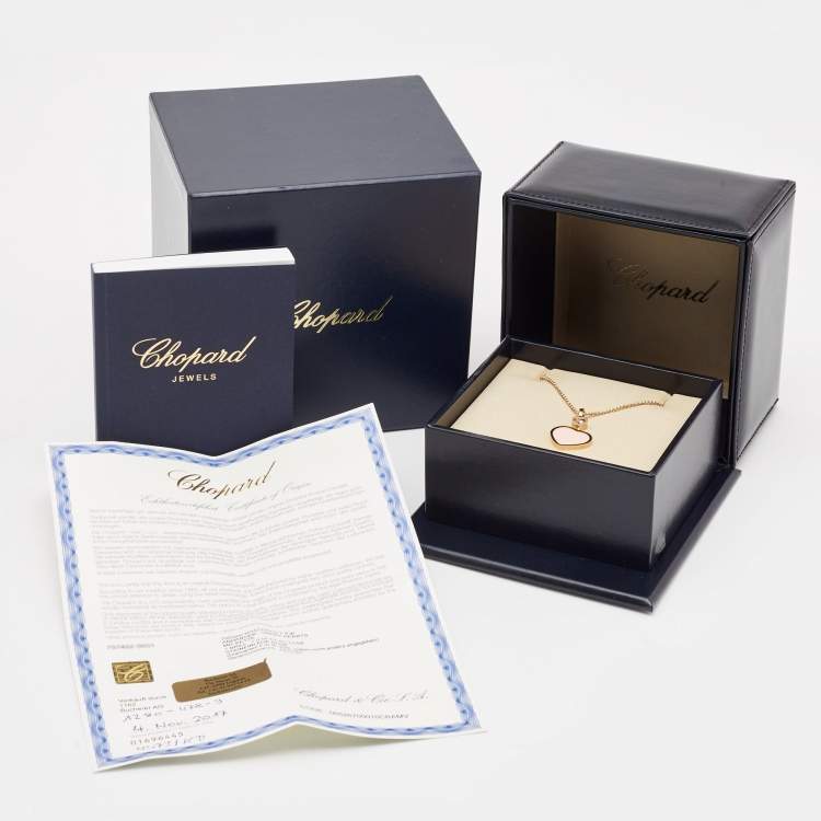Pre Owned Chopard Happy Hearts Pink Inlay Diamond 18k Rose Gold Pendant Necklace