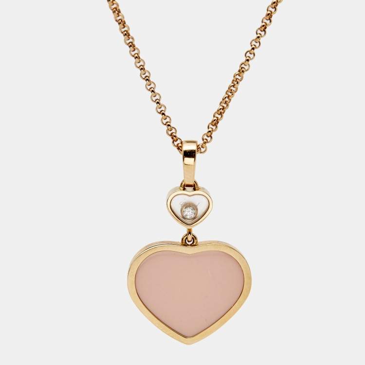 Pre Owned Chopard Happy Hearts Pink Inlay Diamond 18k Rose Gold Pendant Necklace
