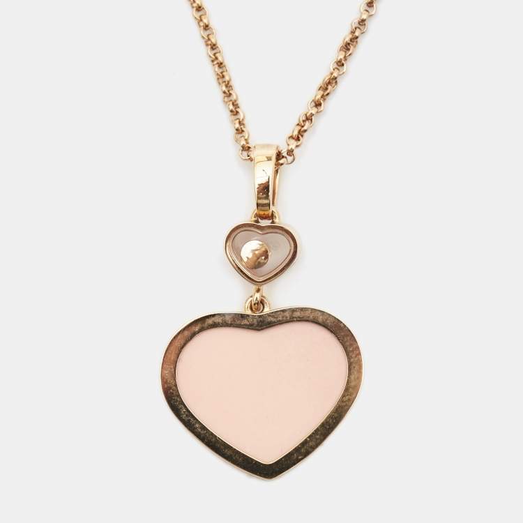 Pre Owned Chopard Happy Hearts Pink Inlay Diamond 18k Rose Gold Pendant Necklace