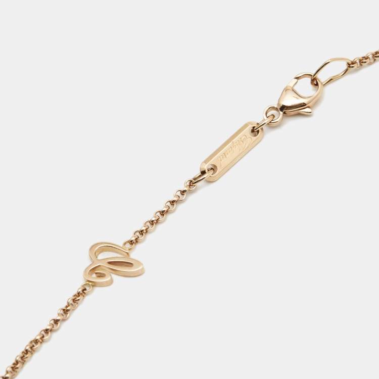Pre Owned Chopard Happy Hearts Pink Inlay Diamond 18k Rose Gold Pendant Necklace