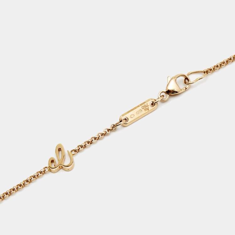 Pre Owned Chopard Happy Hearts Pink Inlay Diamond 18k Rose Gold Pendant Necklace