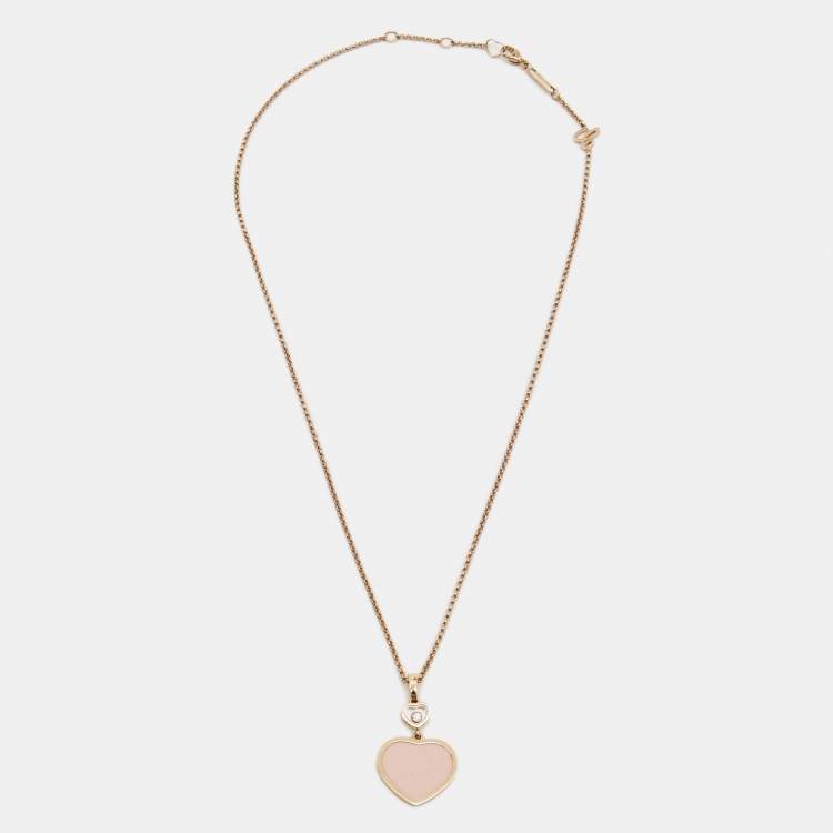 Pre Owned Chopard Happy Hearts Pink Inlay Diamond 18k Rose Gold Pendant Necklace