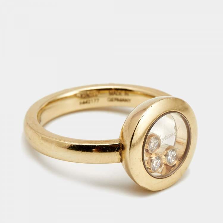 Pre Owned Chopard Happy Diamonds Icon Diamond 18k Yellow Gold Ring Size 52