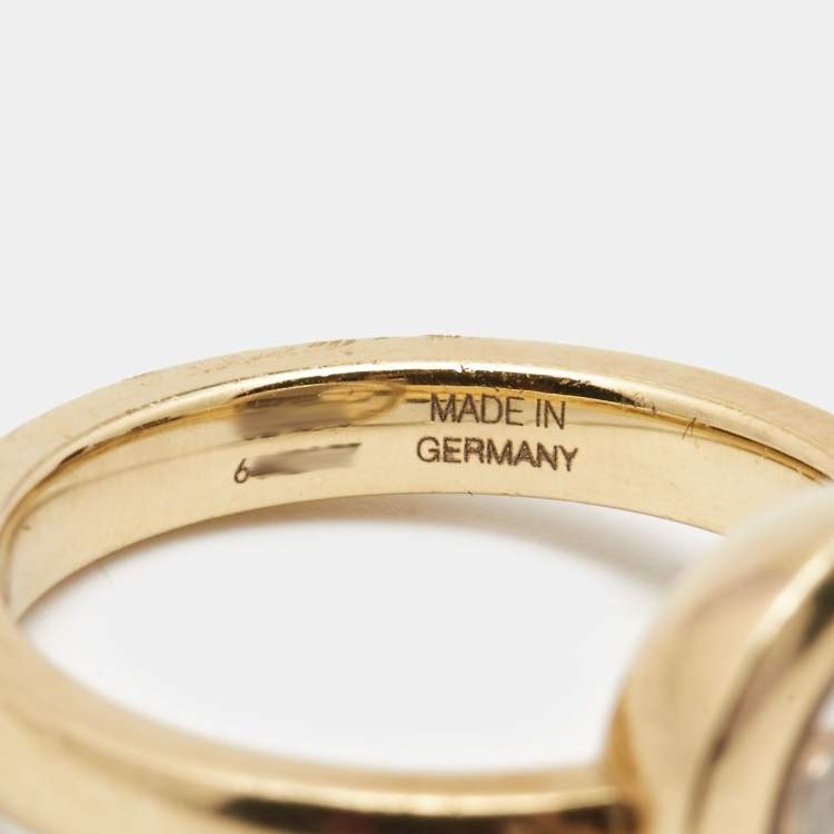 Pre Owned Chopard Happy Diamonds Icon Diamond 18k Yellow Gold Ring Size 52