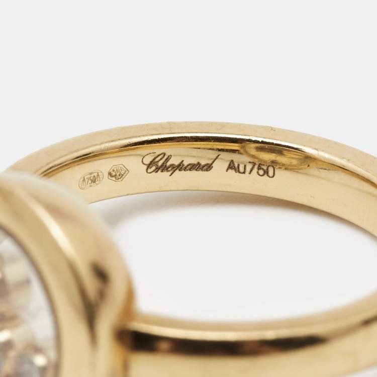 Pre Owned Chopard Happy Diamonds Icon Diamond 18k Yellow Gold Ring Size 52