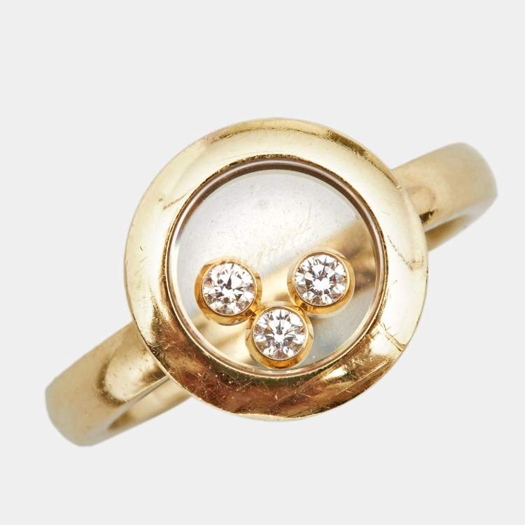 Pre Owned Chopard Happy Diamonds Icon Diamond 18k Yellow Gold Ring Size 52