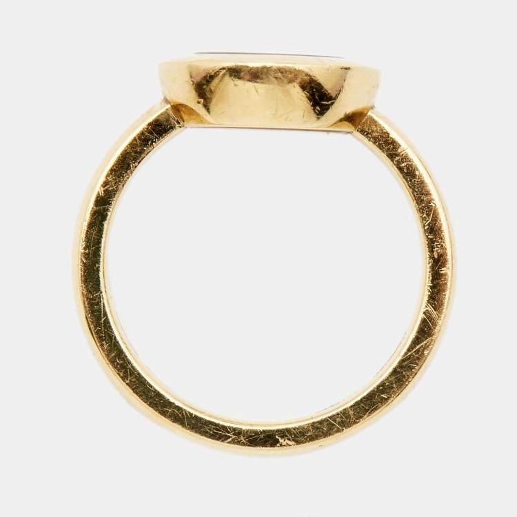 Pre Owned Chopard Happy Diamonds Icon Diamond 18k Yellow Gold Ring Size 52