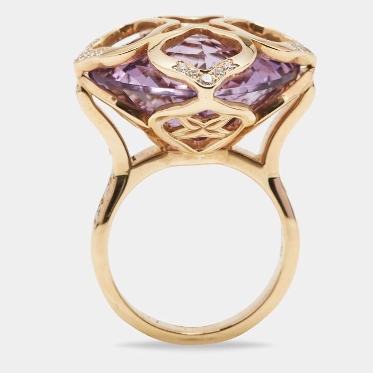 Pre Owned Chopard Imperiale Amethyst Diamond 18k Rose Gold Cocktail Ring Size 53