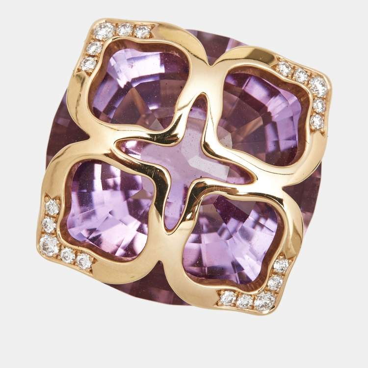 Pre Owned Chopard Imperiale Amethyst Diamond 18k Rose Gold Cocktail Ring Size 53