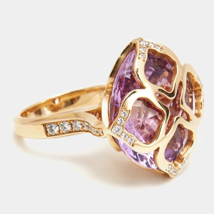 Pre Owned Chopard Imperiale Amethyst Diamond 18k Rose Gold Cocktail Ring Size 53
