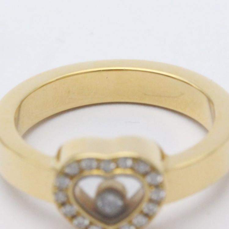 Pre Owned Chopard 18K Yellow Gold and Diamond Happy Hearts Ring