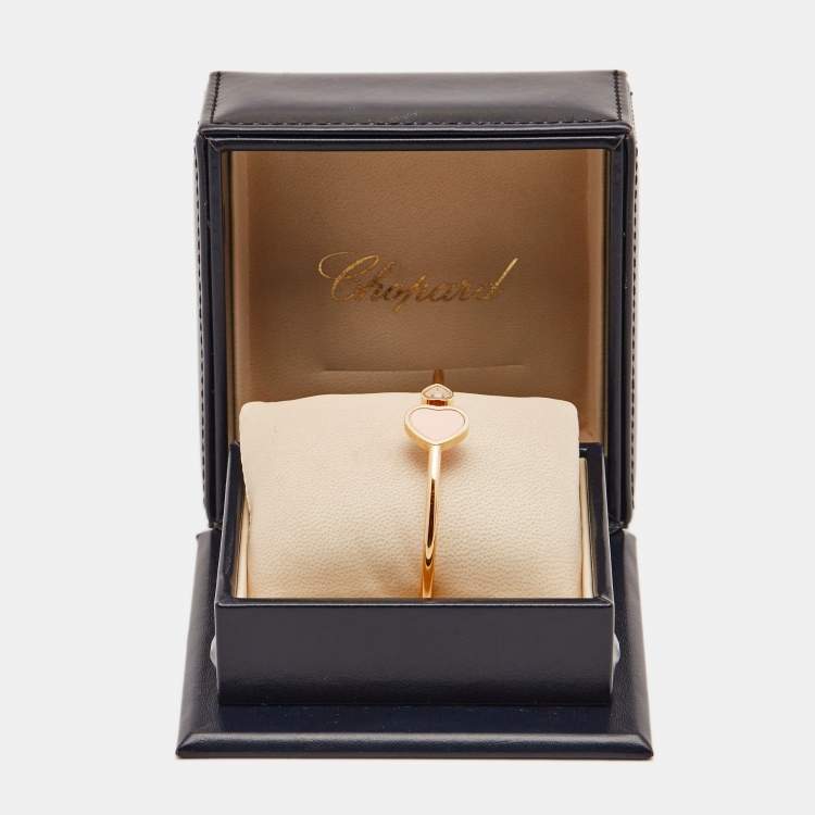 Pre Owned Chopard Happy Hearts Diamond Pink Stone 18k Rose Gold Open Cuff Bracelet