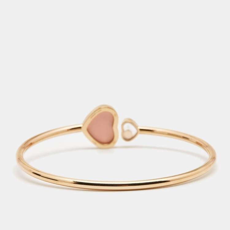 Pre Owned Chopard Happy Hearts Diamond Pink Stone 18k Rose Gold Open Cuff Bracelet