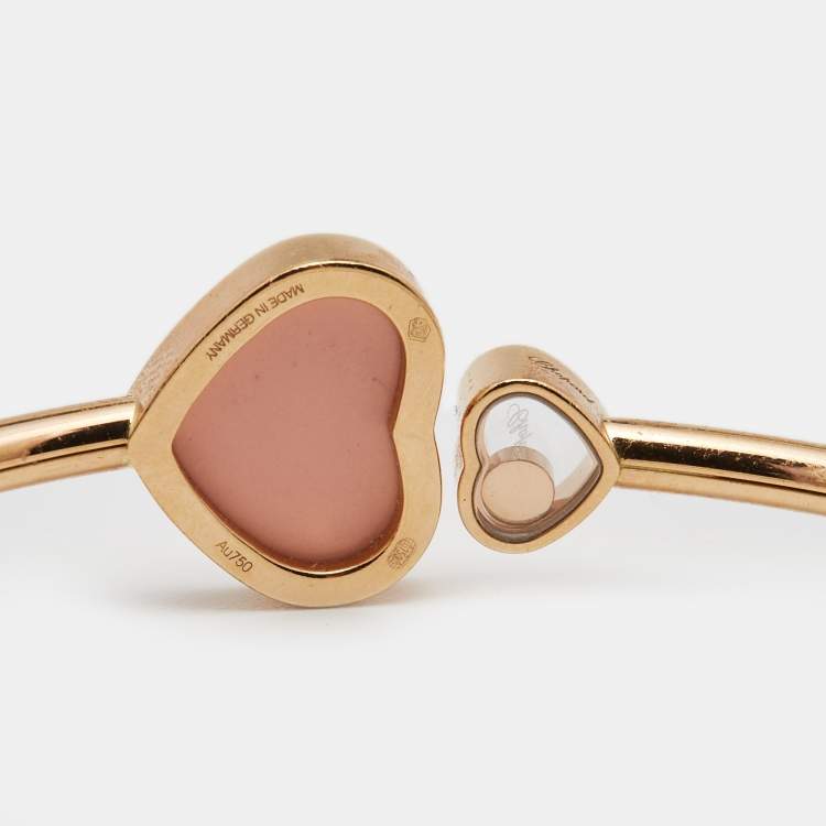 Pre Owned Chopard Happy Hearts Diamond Pink Stone 18k Rose Gold Open Cuff Bracelet
