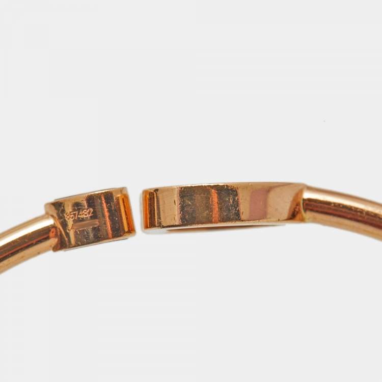 Pre Owned Chopard Happy Hearts Diamond Pink Stone 18k Rose Gold Open Cuff Bracelet