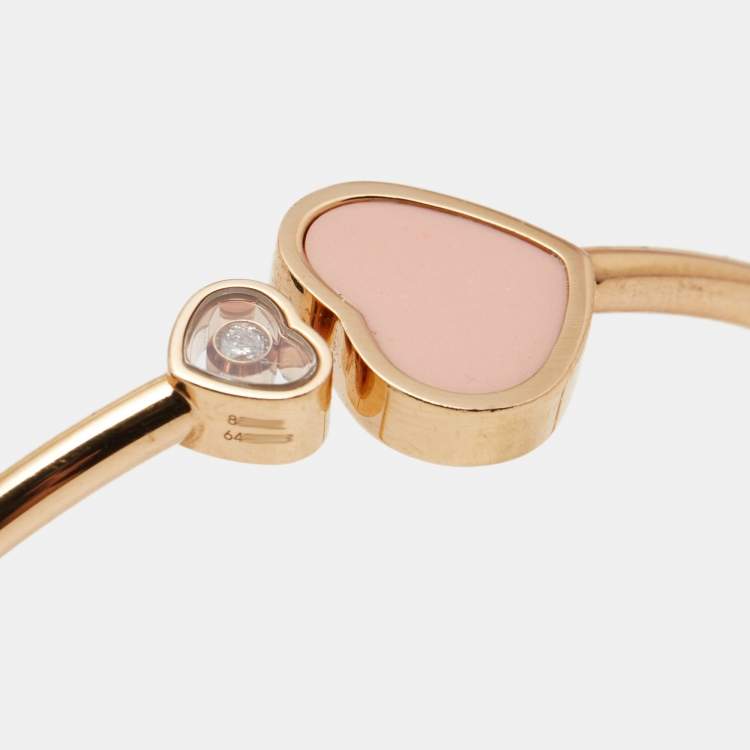 Pre Owned Chopard Happy Hearts Diamond Pink Stone 18k Rose Gold Open Cuff Bracelet