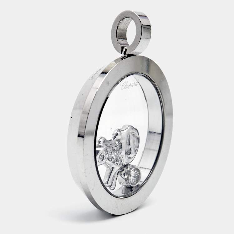 Pre Owned Chopard Happy Diamonds Floating Lion Motif Diamond 18k White Gold Pendant