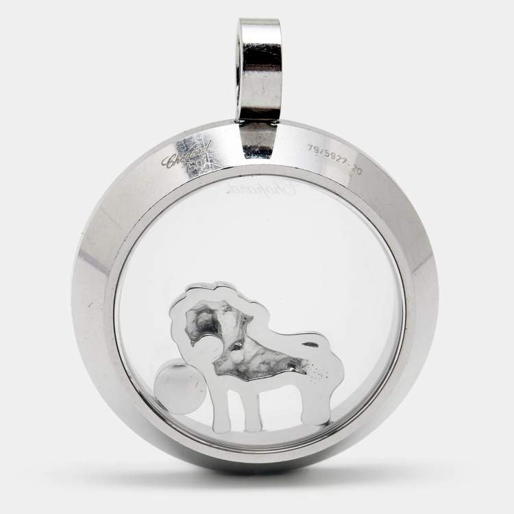 Pre Owned Chopard Happy Diamonds Floating Lion Motif Diamond 18k White Gold Pendant