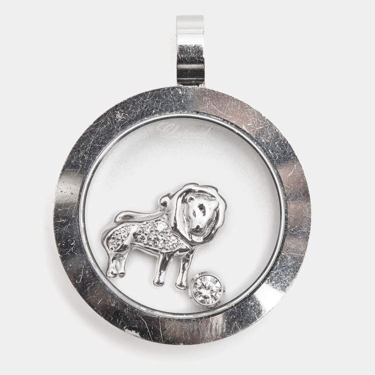 Pre Owned Chopard Happy Diamonds Floating Lion Motif Diamond 18k White Gold Pendant