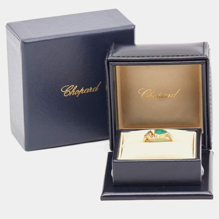 Pre Owned Chopard Happy Hearts Green Agate Diamond 18K Rose Gold Ring Size 54