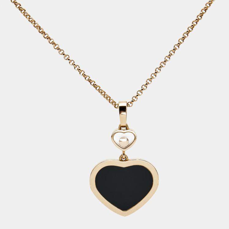 Pre Owned Chopard Happy Hearts Onyx Diamond 18K Rose Gold Pendant Necklace