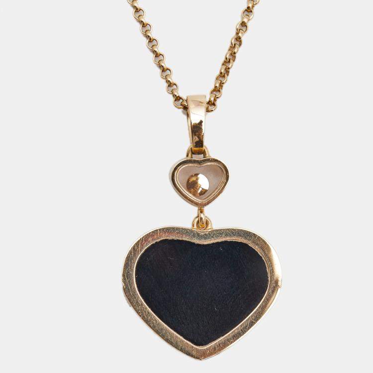Pre Owned Chopard Happy Hearts Onyx Diamond 18K Rose Gold Pendant Necklace