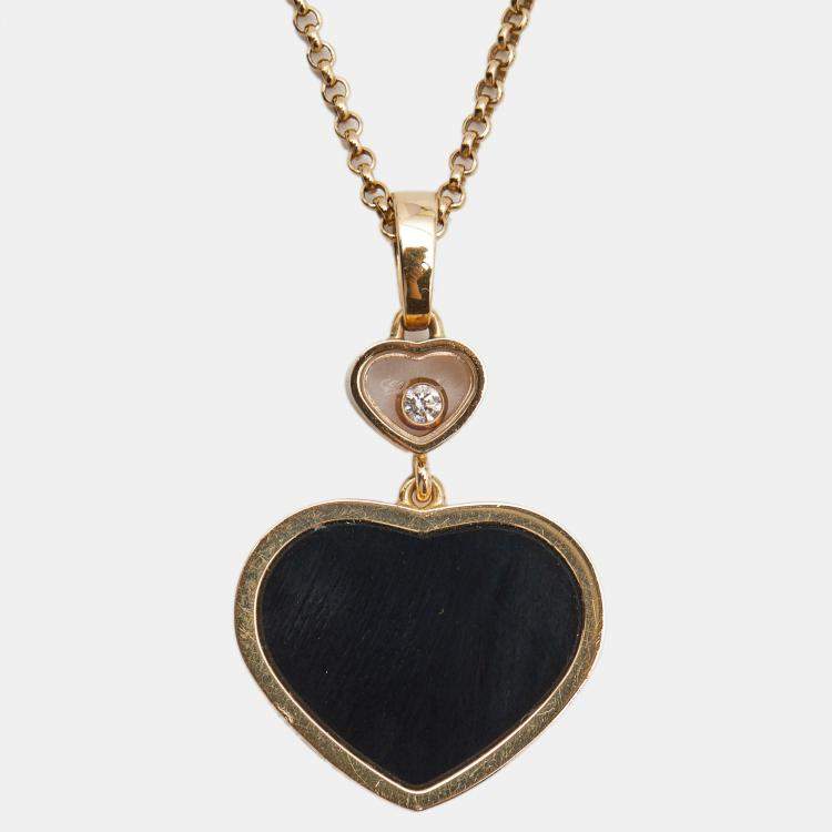 Pre Owned Chopard Happy Hearts Onyx Diamond 18K Rose Gold Pendant Necklace