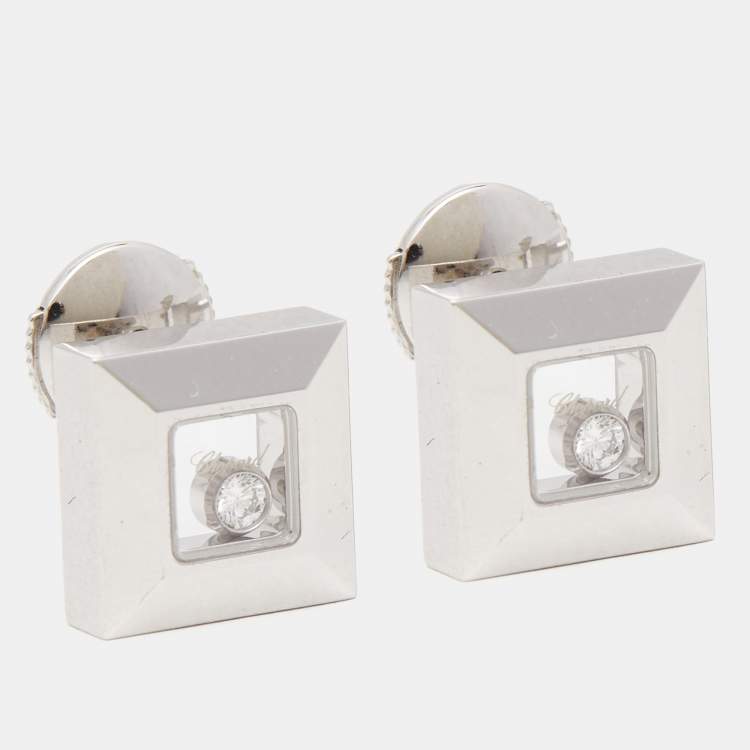 Pre Owned Chopard Happy Diamonds Diamond 18K White Gold Square Stud Earrings