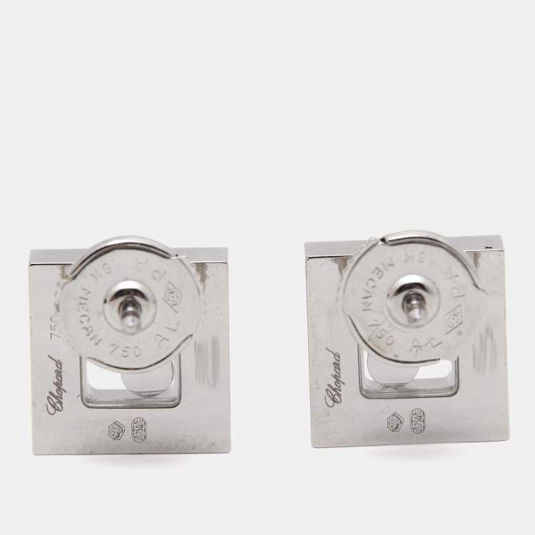 Pre Owned Chopard Happy Diamonds Diamond 18K White Gold Square Stud Earrings