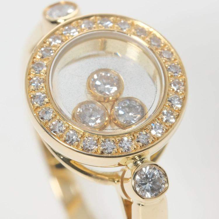 Pre Owned Chopard Happy Diamonds 18K Yellow Gold Diamond Ring EU 50.5