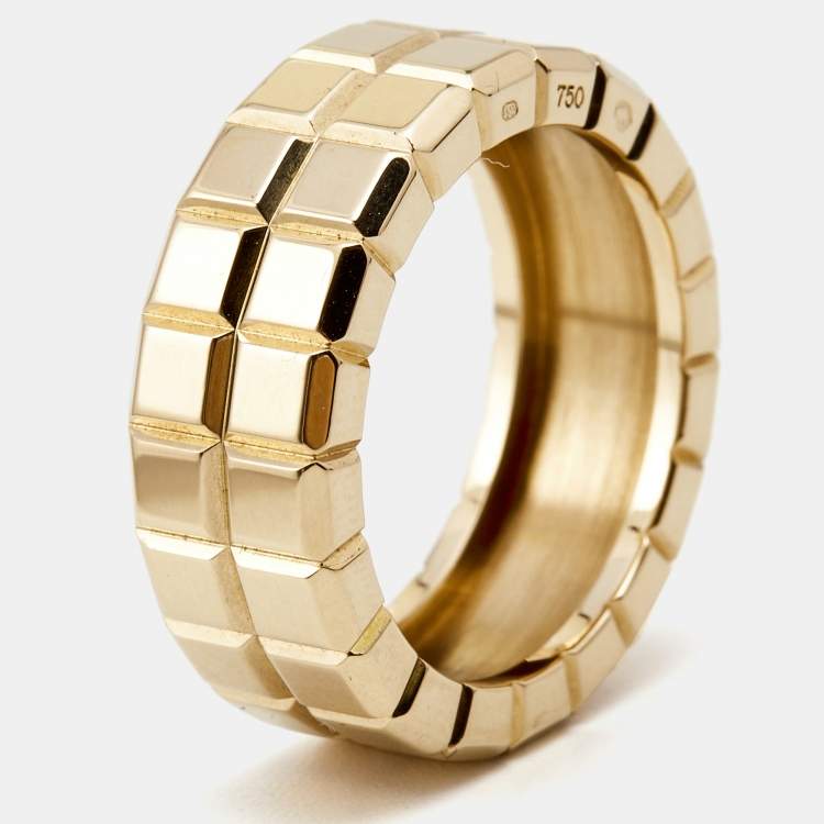 Pre Owned Chopard Ice Cube 18k Yellow Gold Ring Size 56