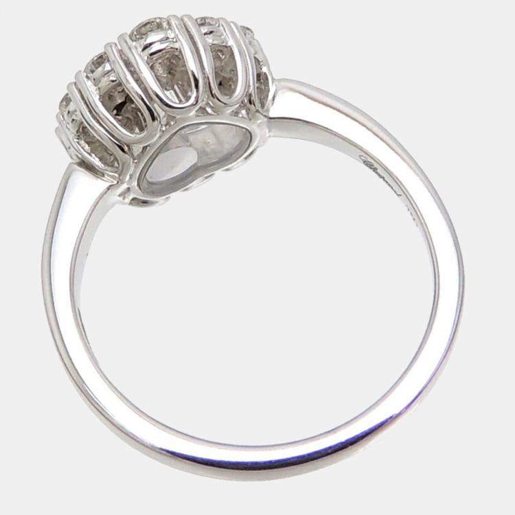Pre Owned Chopard Happy Diamonds Heart 18K White Gold Diamond Ring EU 48