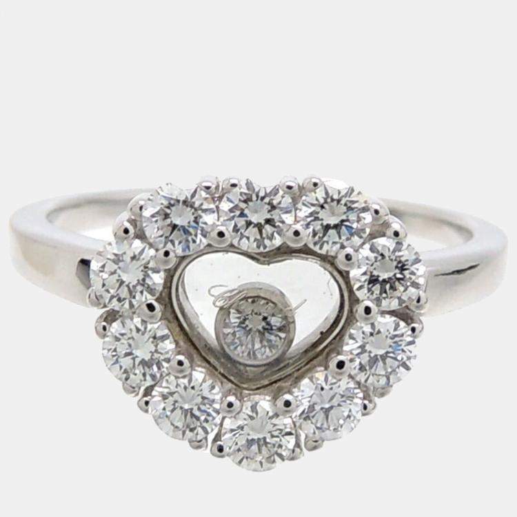 Pre Owned Chopard Happy Diamonds Heart 18K White Gold Diamond Ring EU 48