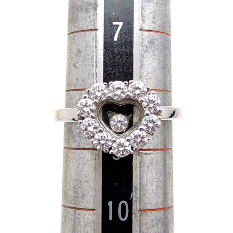 Pre Owned Chopard Happy Diamonds Heart 18K White Gold Diamond Ring EU 48