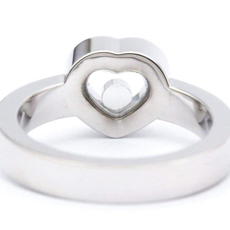 Pre Owned Chopard Happy Diamonds Heart 18K White Gold Diamond Ring EU 52