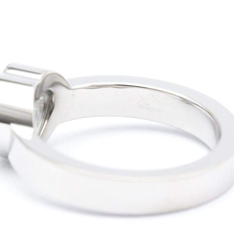 Pre Owned Chopard Happy Diamonds Heart 18K White Gold Diamond Ring EU 52