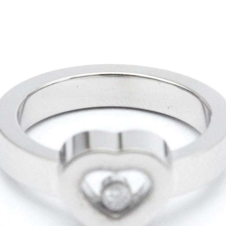 Pre Owned Chopard Happy Diamonds Heart 18K White Gold Diamond Ring EU 52
