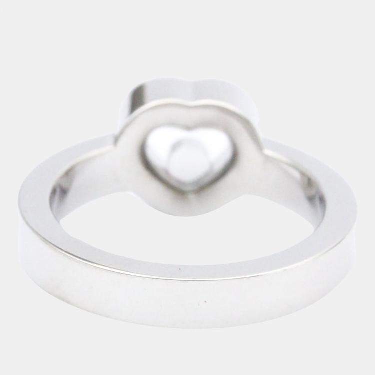 Pre Owned Chopard Happy Diamonds Heart 18K White Gold Diamond Ring EU 52