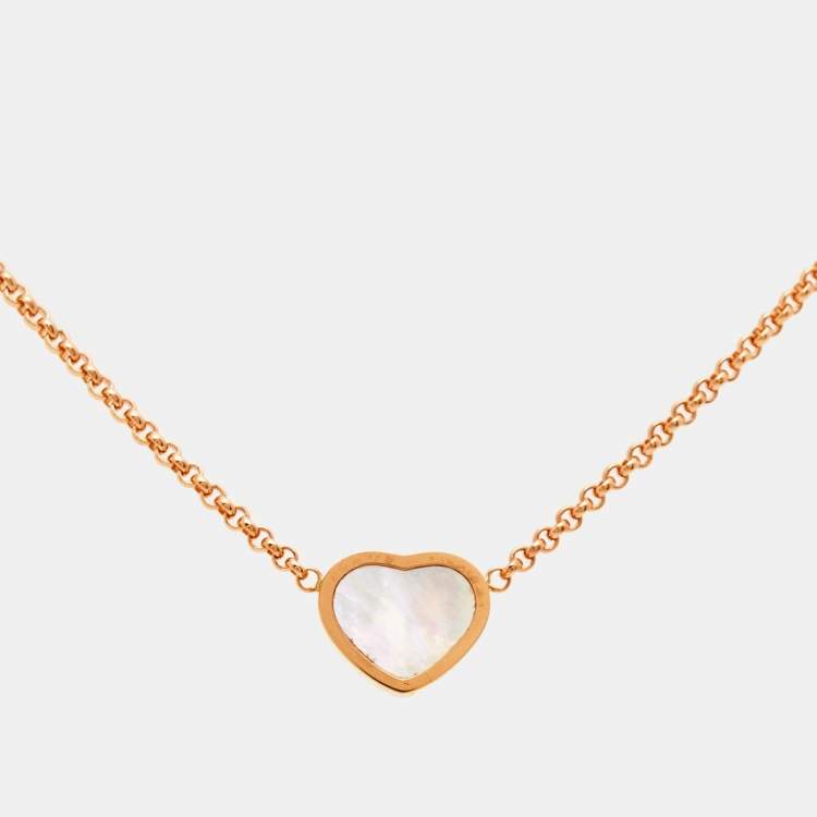 Pre Owned Chopard Happy Hearts Mother of Pearl 18k Rose Gold Pendant Necklace