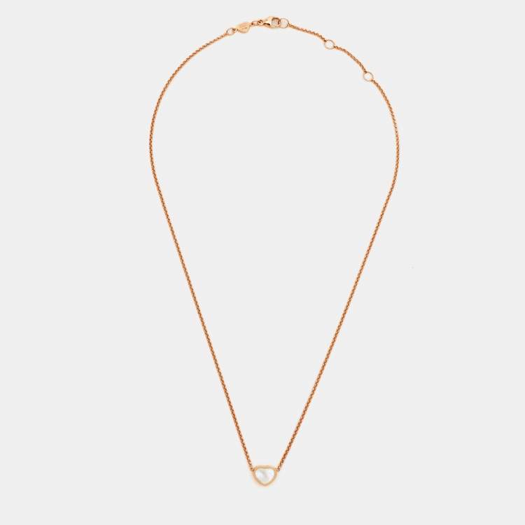 Pre Owned Chopard Happy Hearts Mother of Pearl 18k Rose Gold Pendant Necklace